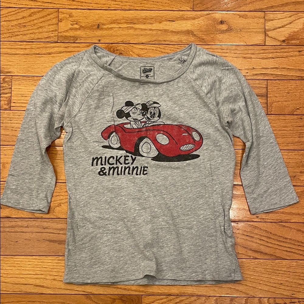 Gray Mickey & Minnie Graphic Top